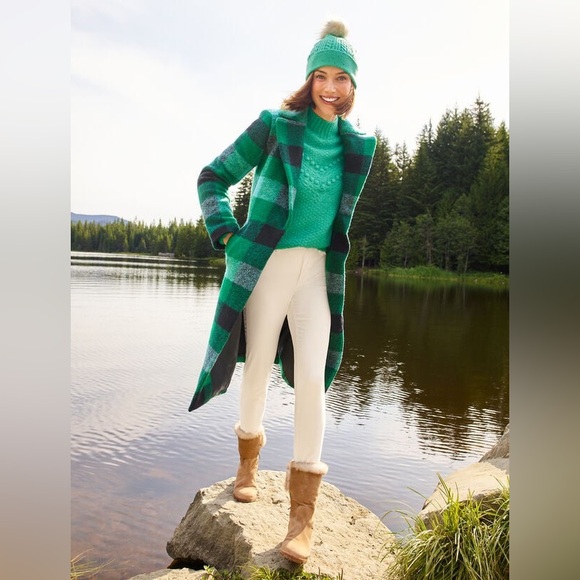 Talbots Chevron Knit Mockneck Green Sweater In Size S - Picture 2 of 9